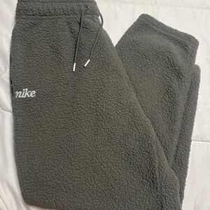 Nike Gray and Green Fleece Joggers with Elastic Waistband